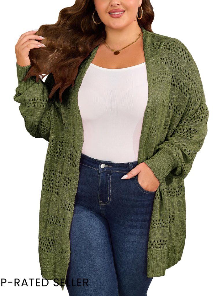 Plus Size Crochet Cardigan Kimono Boho Oversized Open Front Knit Sweater Top